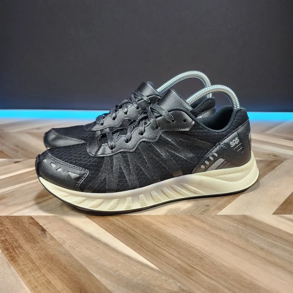 SAS Tempo Black Metallic Silver Lace Up Shoes Made in USA Womens Size 8 M